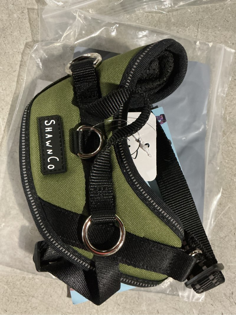 Condition photo showing Good Condition for shawnco essential dog harness, no-pull pet vest with 3 leash clips, no choke, reflective, adjustable and padded, for easy walking and training for small, medium and large dogs (olive green, xs)
