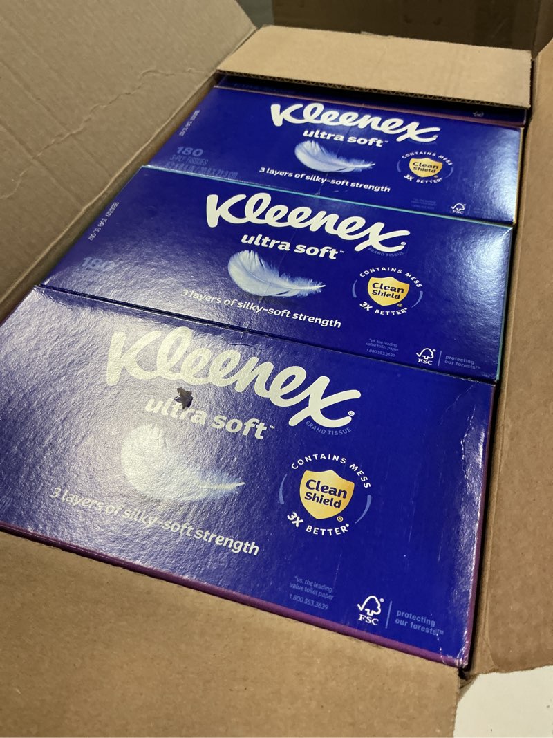 Condition photo showing Good Condition for Kleenex Ultra Soft Facial Tissues, 8 Flat Boxes, 180 Tissues per Box, 3-Ply, Packaging May Vary