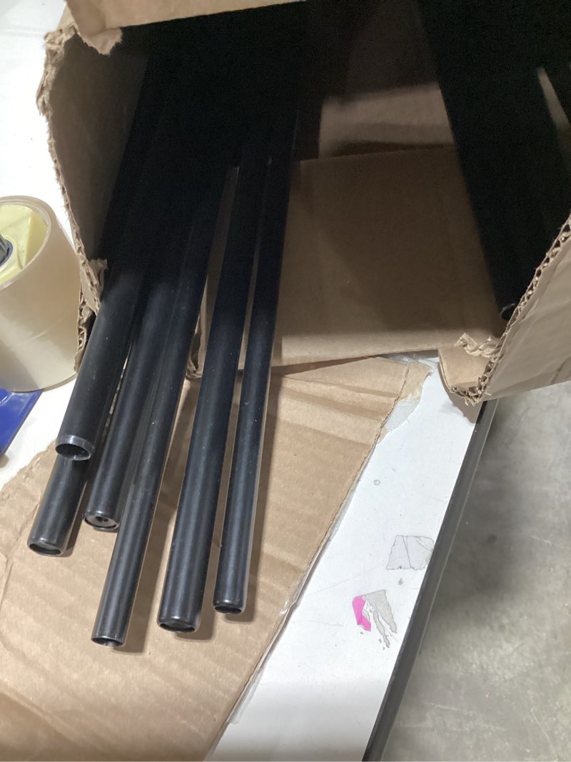 Condition photo showing Good Condition for treije black curtain rods 66-120 inch, 1" heavy duty extra long adjustable wall mount drapery rod, telescoping sectional design for large windows, outdoor patio, easy install, modern end cap finials 18''-120'' black
