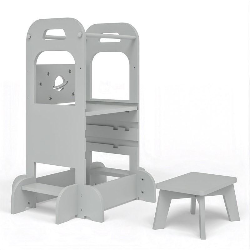 2 in 1 Step Stool for Kids Toddler Kitchen Stool Helper Adjustable Height