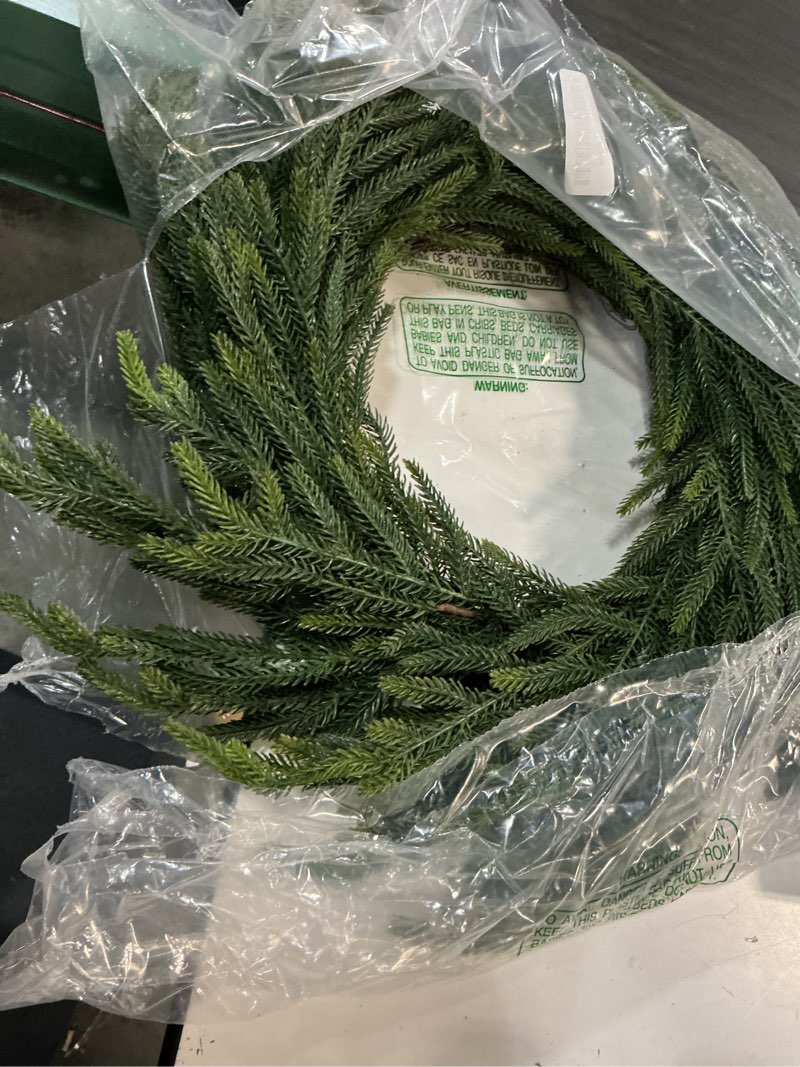 Condition photo showing Good Condition for Artgar 26 Inch Pine Wreath - Christmas Wreaths for Front Door - Real Touch Pine Wreath - Large Artificial Green Wreaths for Walls Windows Porches Farmhouse Indoor Outdoor Home Decor Style-1