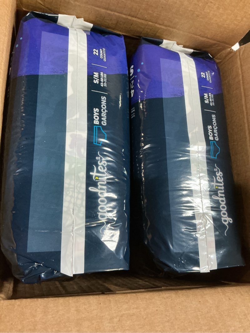 Condition photo showing New/Like New for Goodnites Boys' Nighttime Bedwetting Underwear, Size S/M (43-68 lbs), 44 Ct (2 Packs of 22), Packaging May Vary Small/Medium 44