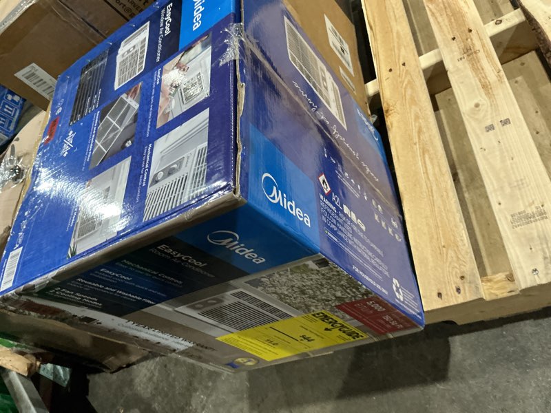 Condition photo showing As Is for midea 5,000 btu easycool small window air conditioner - cool up to 150 sq. ft. with easy-to-use mechanical controls and reusable filter, perfect for small bedroom, living room, home office