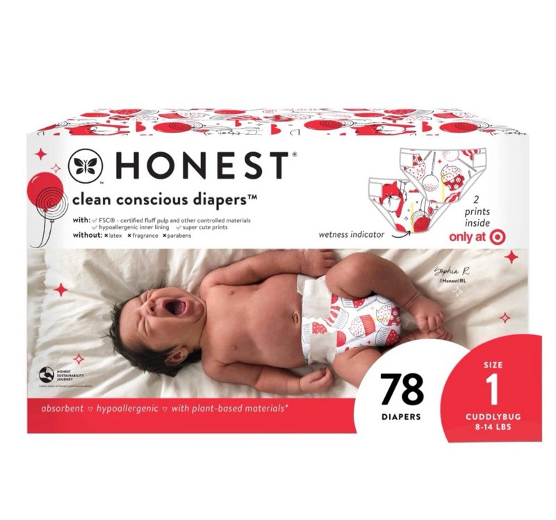The Honest Company Clean Conscious Disposable Diapers In-RED-Ibly Delicious & So Fetch - Size 1 - 78ct