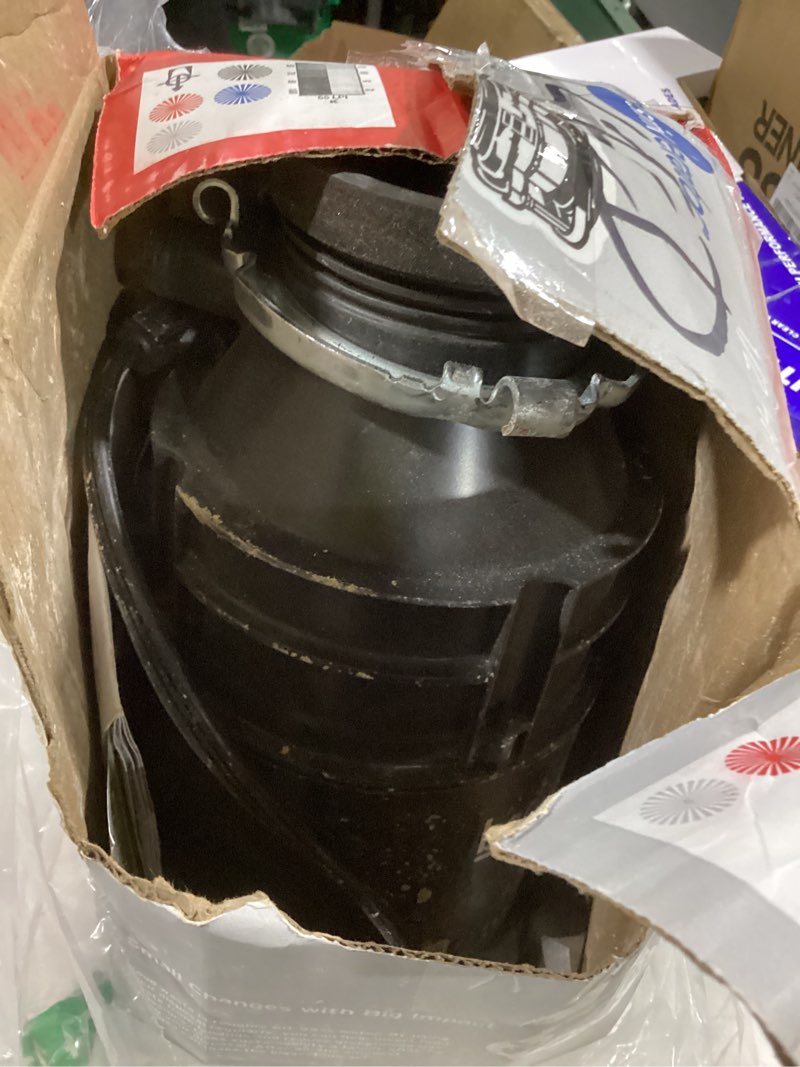 Condition photo showing As Is for insinkerator badger 5 garbage disposal with power cord, standard series 1/2 hp continuous feed food waste disposer, badger 5 w/c, no size, black/gray
