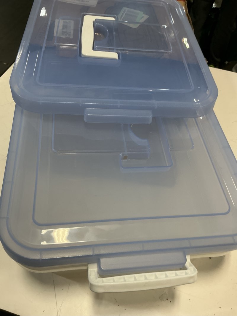 Condition photo showing Good Condition for chef pomodoro large pizza dough proofing box with 2 trays and 2 lids, 17.3 x 13.4, pizza dough container with lid fits 6-8 dough balls, pizza dough tray with convenient carry handle (blue) blue (2-pack, 17.3 x 13.4 in)