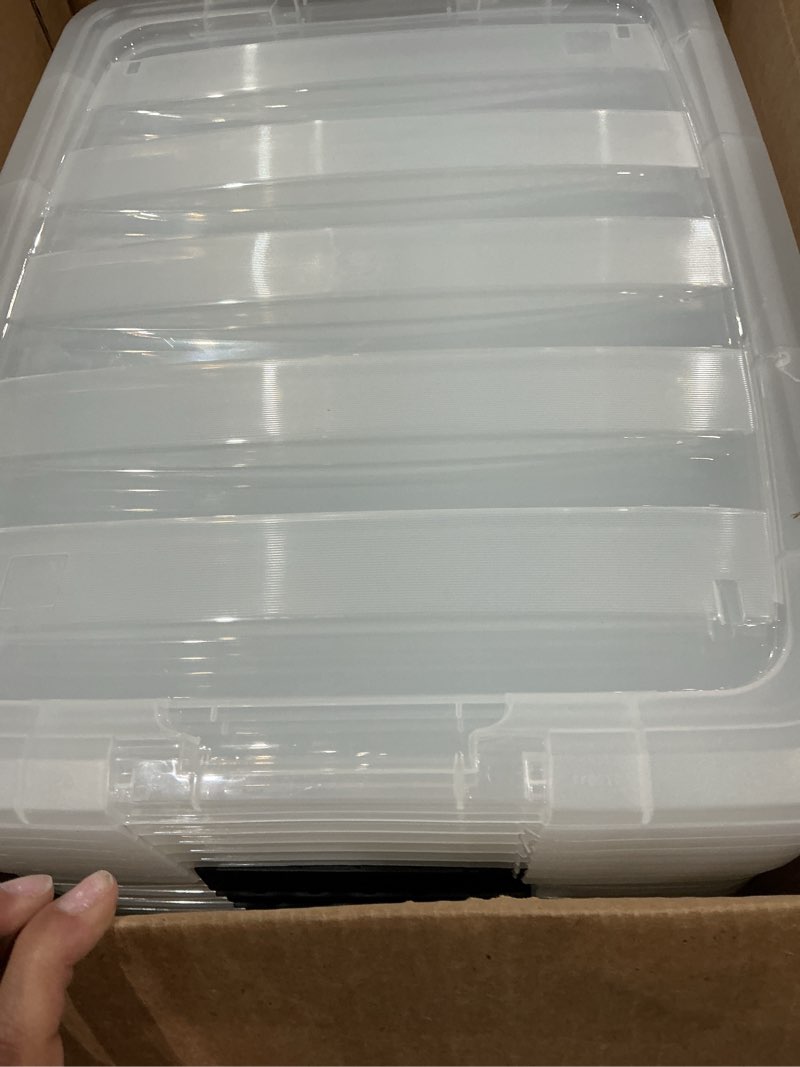 Condition photo showing Good Condition for iris usa  plastic storage box with lid and latches - 6 - bpa-free, see-through organizing solution, durable nestable stackable containers, secure pull handle - clear clear 32 qt 6 pack