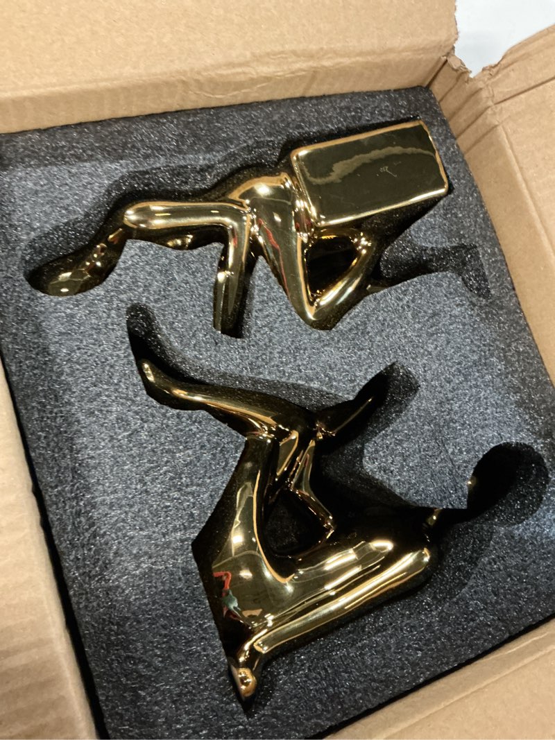 Condition photo showing Good Condition for ceramic decorative bookends, book ends for shelves, home office decor aesthetic statues book holders stoppers for bookshelf, table, bedroom living room decoration (gold)