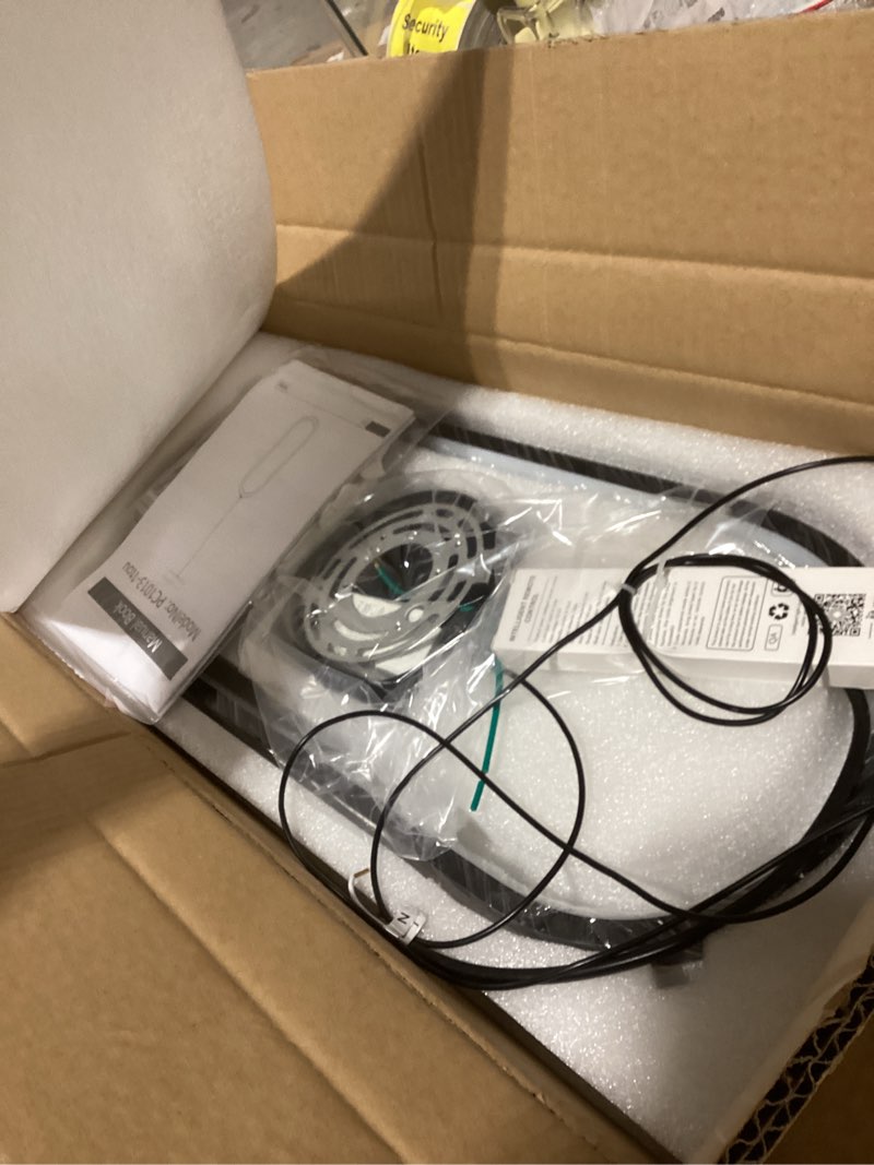 Condition photo showing As Is for Modern Ring Chandelier LED Dimmable Ceiling Light for Living Room Kitchen Island Staircaes Black Black 20in x 7.9in x 70in