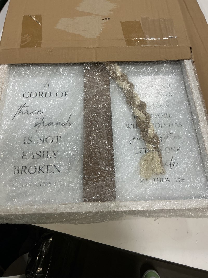 Condition photo showing Good Condition for surfapans a cord of three strands wedding ceremony wall decor 22"x16" sand unity knot braid art cross rope sign ecclesiastes 4:12 for couple anniversary christian marriage (white) a cord of three strands wedding ceremony (white)
