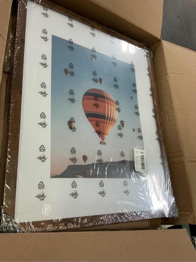Condition photo showing New/Like New for wood 16x20 picture frame with 11x14 mat, display 11x14 with mat or 16x20 without mat, wood 16 by 20 photo frame, 16 x 20 frame for wall hanging display, deep brown, 3 pack 3 16x20 inch