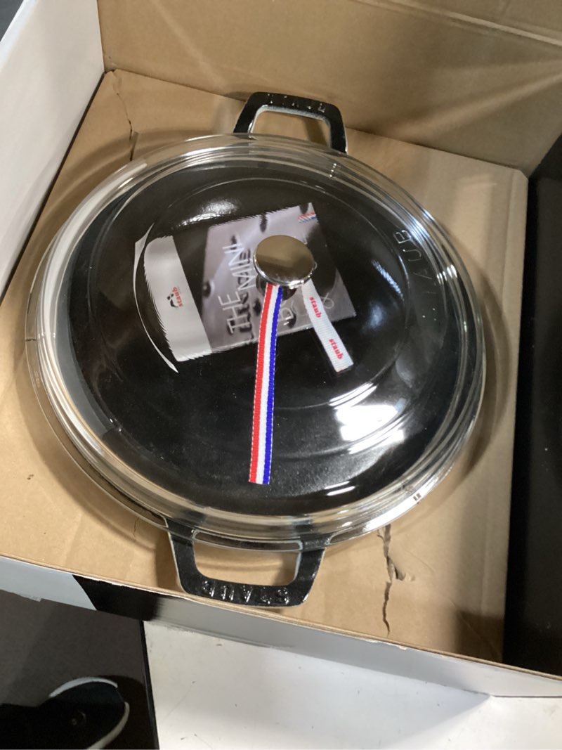 Condition photo showing Good Condition for staub cast iron braiser with glass lid, dutch oven, 3.5-quart, serves 3-4, made in france, white
