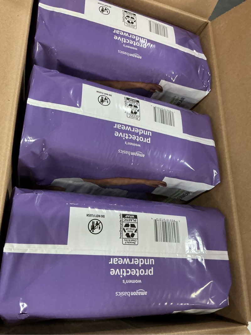 Condition photo showing New/Like New for amazon basics postpartum incontinence underwear for women, maximum absorbency, disposable, bladder leak protection, odor control, comfortable fit, xx-large, lavender, 42 count (3 packs of 14)