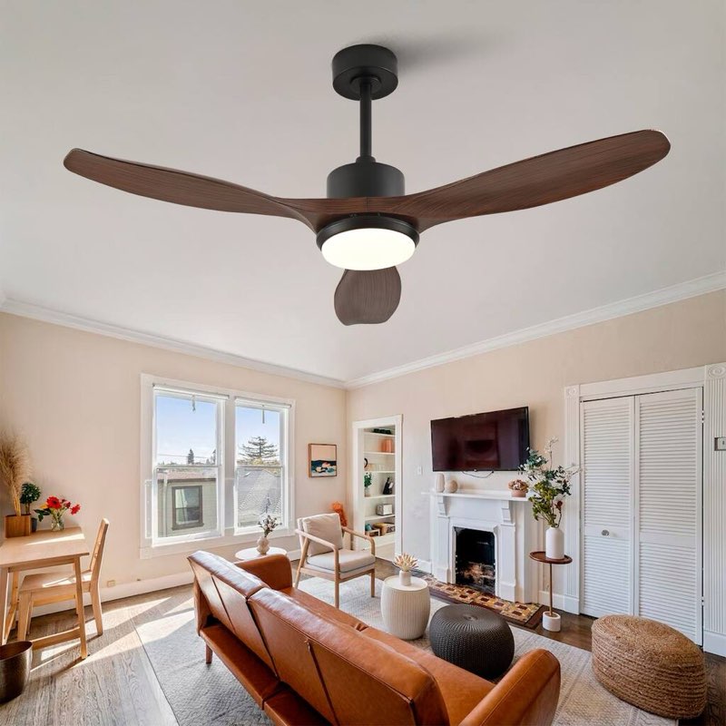 52\" ceiling fan w/ light 3 abs blades remote control reversible dc motor ventilador de techo moderno de 52 pulgadas con 6 velocidades, motor cc silencioso de alto cfm, con luces y control remoto, ventilador de techo de 3 aspas para interiores, color negro, para
