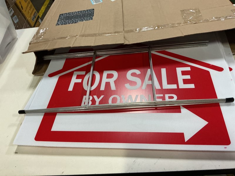 Condition photo showing Good Condition for 7 pcs 24 x 18 inch for sale by owner sign double sided open house real estate posts plastic directional yard sale signs with left right arrows and 7 pcs 24 x 9.84 inch h metal stakes