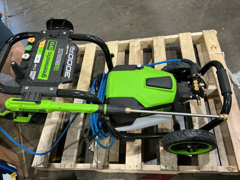 Condition photo showing As Is for greenworks 3000 psi (2.0 gpm max) brushless electric pressure washer 3000 psi (standard)