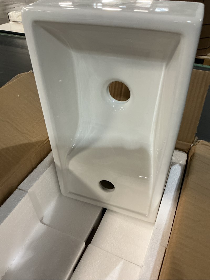 Condition photo showing New/Like New for meje 16-inch wall hung bathroom corner basin sink, small bathroom sink, ceramic white rectangle wash basin (right hand)