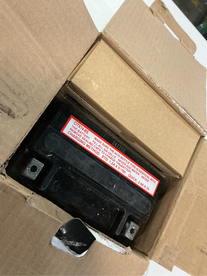 Condition photo showing As Is for Interstate Batteries YTX14-BS 12V 12Ah Powersports Battery 200CCA AGM Rechargeable Replacement for Motorcycles, ATVs, UTVs, Scooters, Snowmobiles (CITX14-BS)