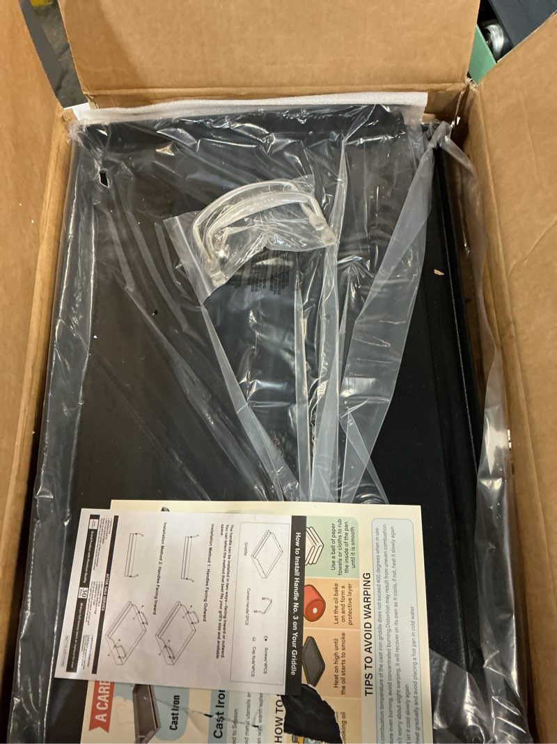 Condition photo showing New/Like New for utheer 25" x 16" pre-seasoned nonstick cast iron griddle for gas & charcoal grills – universal flat top with grease groove, reinforced ridges & high sidewalls, great for parties, camping & tailgating cast iron 25" x 2.6" x 16"