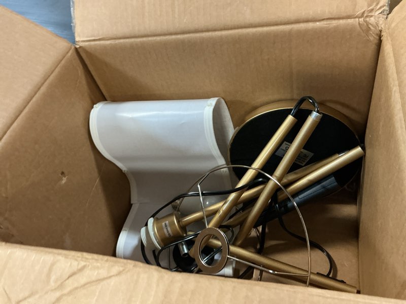 Condition photo showing As Is for ambimall 60'' modern floor lamp with remote, tall lamps for living room, bedroom, office, dining room, beige shade with gold pole(included bulb) beige gold (1 pcs) 60.0 inches (without bulb)