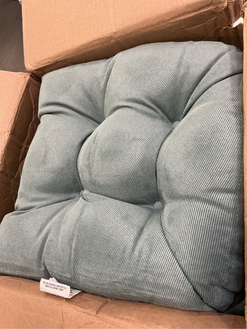 Condition photo showing Good Condition for Klear Vu Omega Non-Slip Rocking Chair Cushion Set, Assembled in USA, Thick Padding & Tufted Design, Includes Seat Pad & Back Pillow with Ties, 17x17 Inches, 2-Piece Set, Twillo Marine Blue