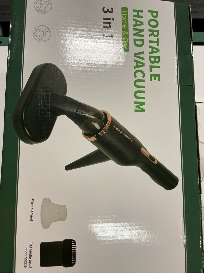 Condition photo showing New/Like New for cordless car vacuum cleaner with uv light, 2-in-1 suction & blower, mini handheld vacuum with hepa filter, led light, 4 nozzles for deep cleaning home, sofa, pet hair, keyboard (black)