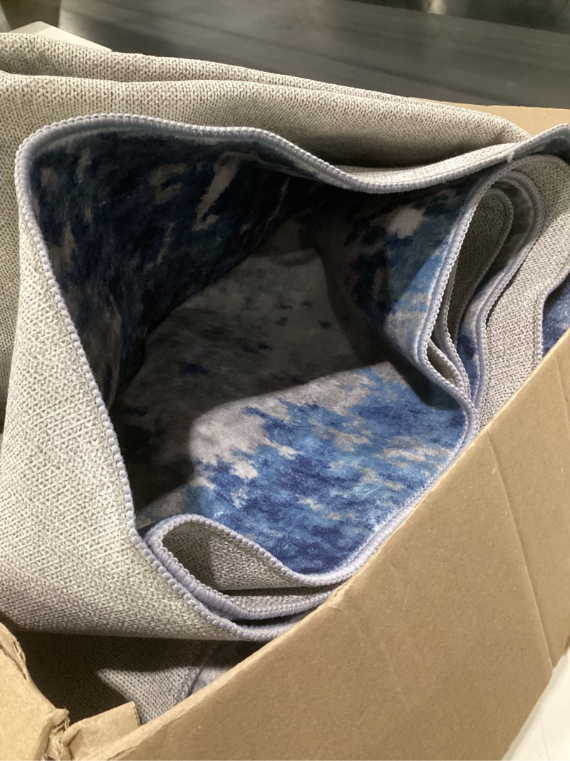 Condition photo showing Good Condition for (similar to stock photos)ompaa living room rug 8x10 blue area rugs machine washable abstract boho large carpet non-slip non-shedding faux wool indoor vintage rugs for bedroom, classroom, dining room, kids playroom 8' x 10' (rectangular) blue