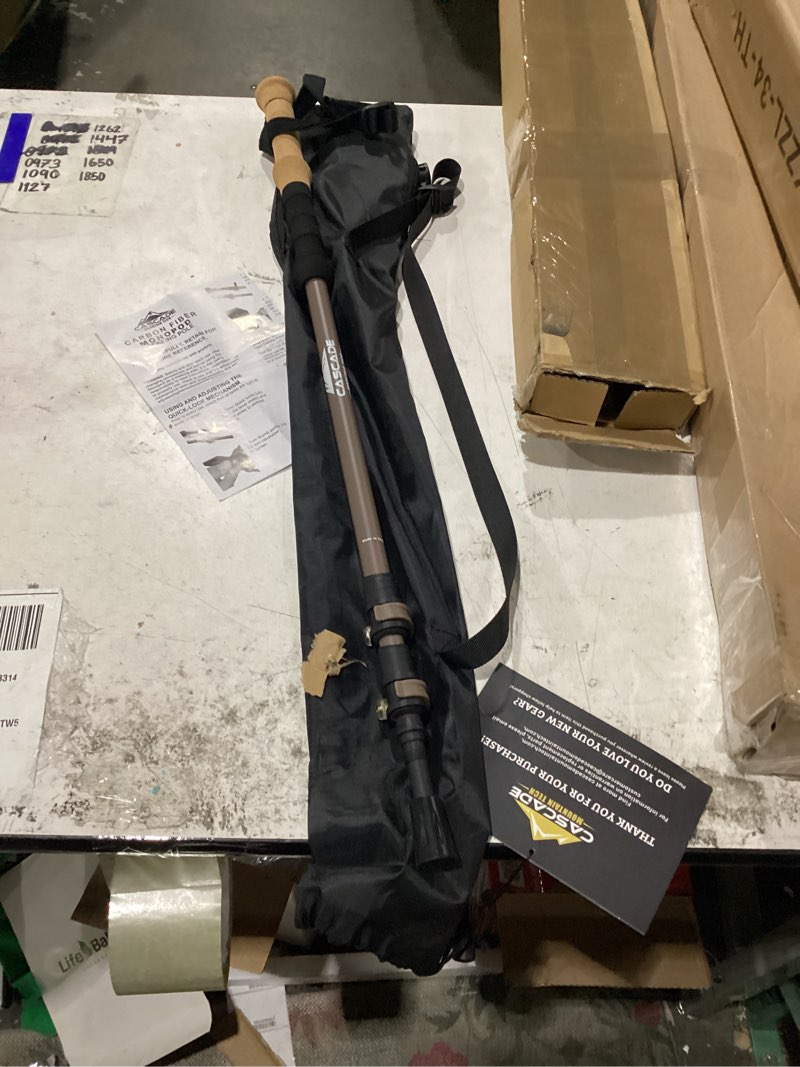 Condition photo showing New/Like New for cascade mountain tech trekking poles - carbon fiber monopod walking or hiking sticks with with accessories mount and adjustable quick locks brown two poles