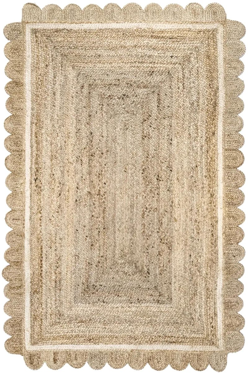 Ivory Anna Scalloped Jute Rug 6x9 