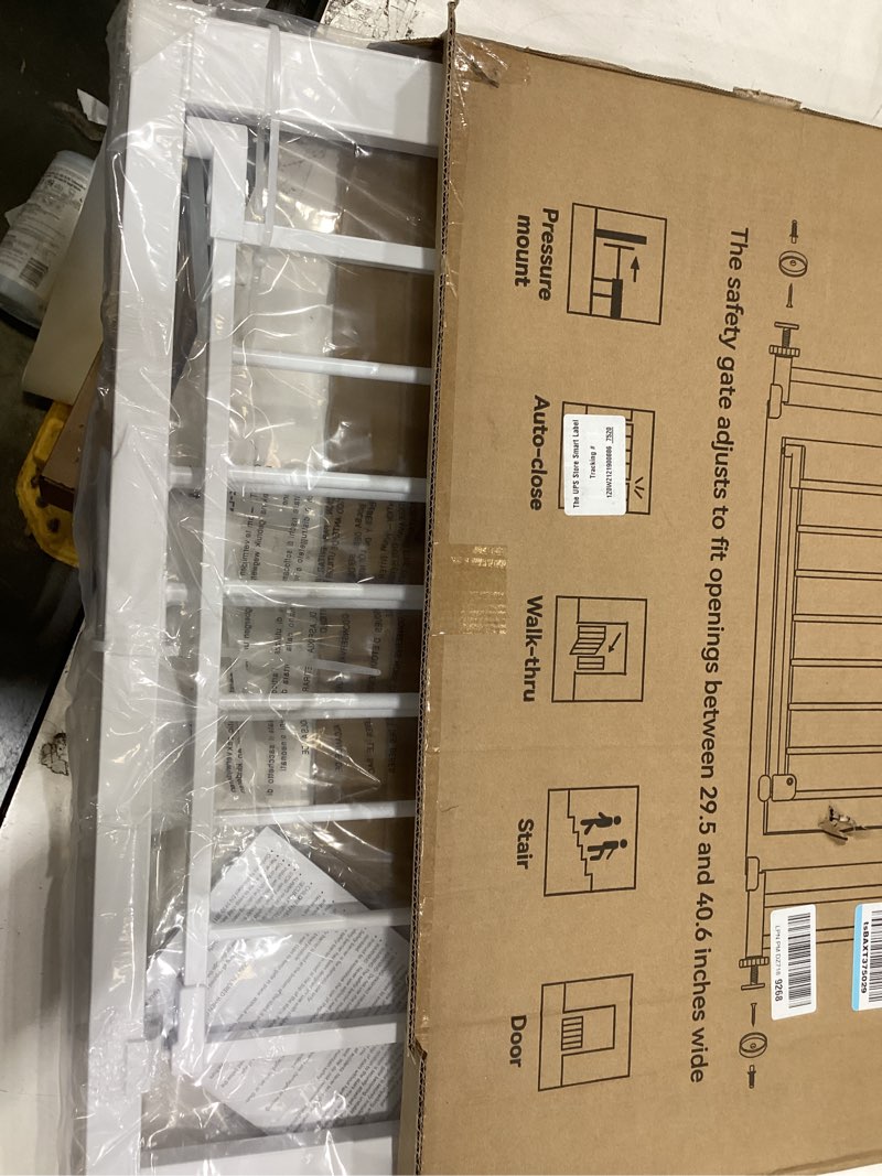 Condition photo showing Good Condition for comomy 36" extra tall baby gate for stairs doorways, fits openings 29.5" to 40.6" wide, auto close sturdy safety dog gate for house, pressure mounted easy walk through pet gate with door, white 36"tall 40.6"wide white