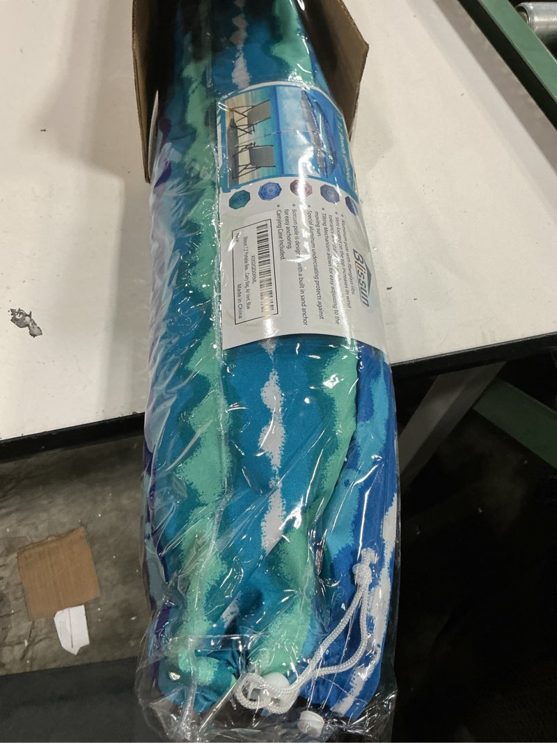 Condition photo showing Good Condition for blissun 7.2' beach umbrella with sand anchor, outdoor portable beach umbrella for sand with tilt pole, carry bag, air vent blue