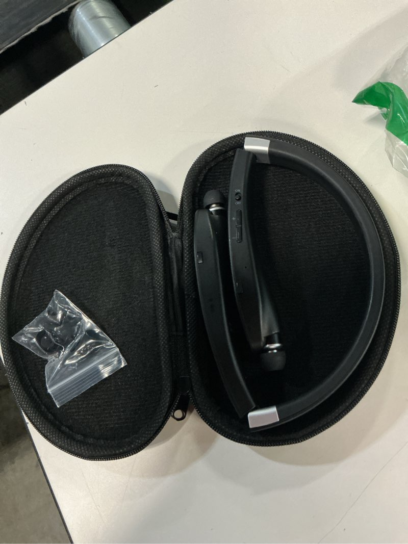 Condition photo showing Good Condition for foldable bluetooth headset, beartwo lightweight retractable bluetooth headphones for sports&exercise, noise cancelling stereo neckband wireless headset (with carry case) black matte