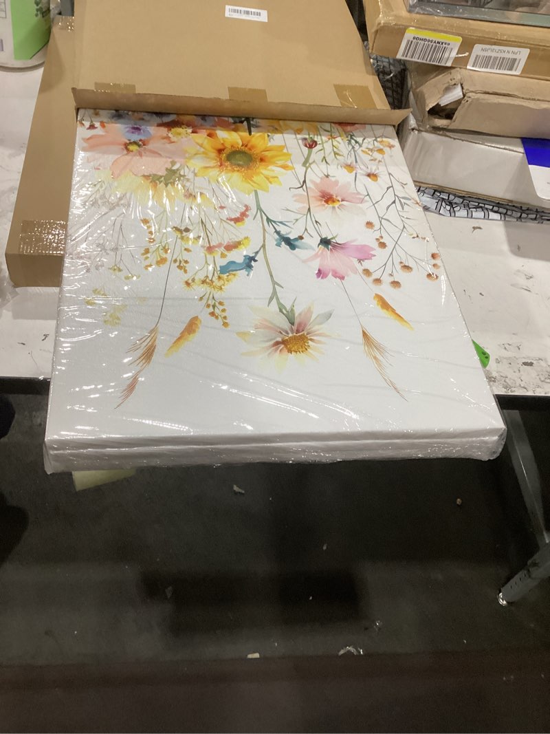 Condition photo showing New/Like New for 3pcs sunflowers floral canvas wall art colorful wildflowers wall decor pictures watercolors botanical flowers poster prints for living room bedroom girl room scene home decoration prepare to hang sunflower 16"l x 12"w - canvas