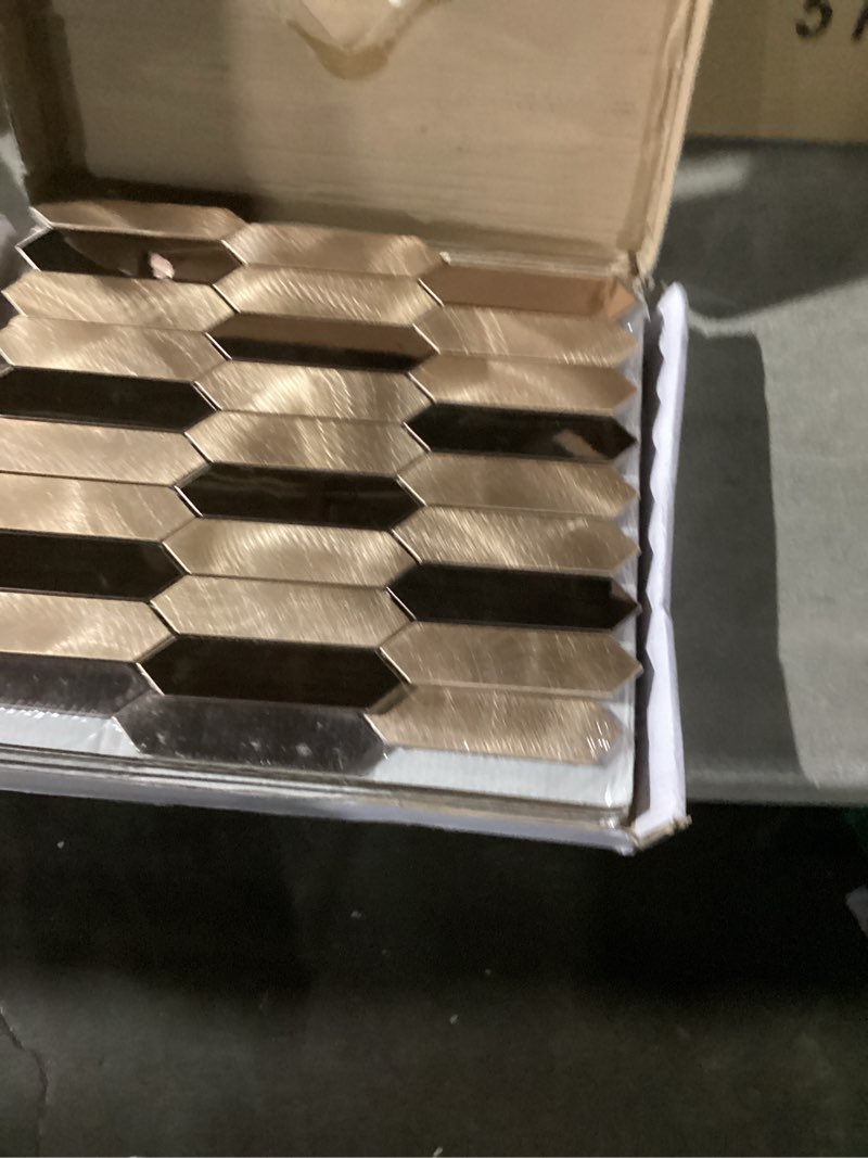 Condition photo showing Good Condition for Gold Tile Long Hexagon Mosaic Tiles for Kitchen Backsplash Wall Bath Shower Floor Real Metal Tile ?5 Sheets? Gold & Copper 5 Sheets