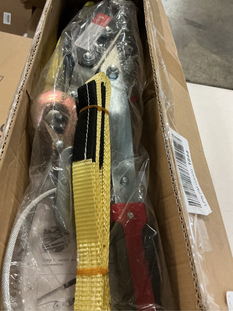 Condition photo showing Good Condition for yatointo come along winch 5 ton capacity 11ft steel cable 3 hooks heavy duty come along tool with dual gears with two 1"x8ft lifting sling automotive hoist cable puller ideal for vehicle rescue