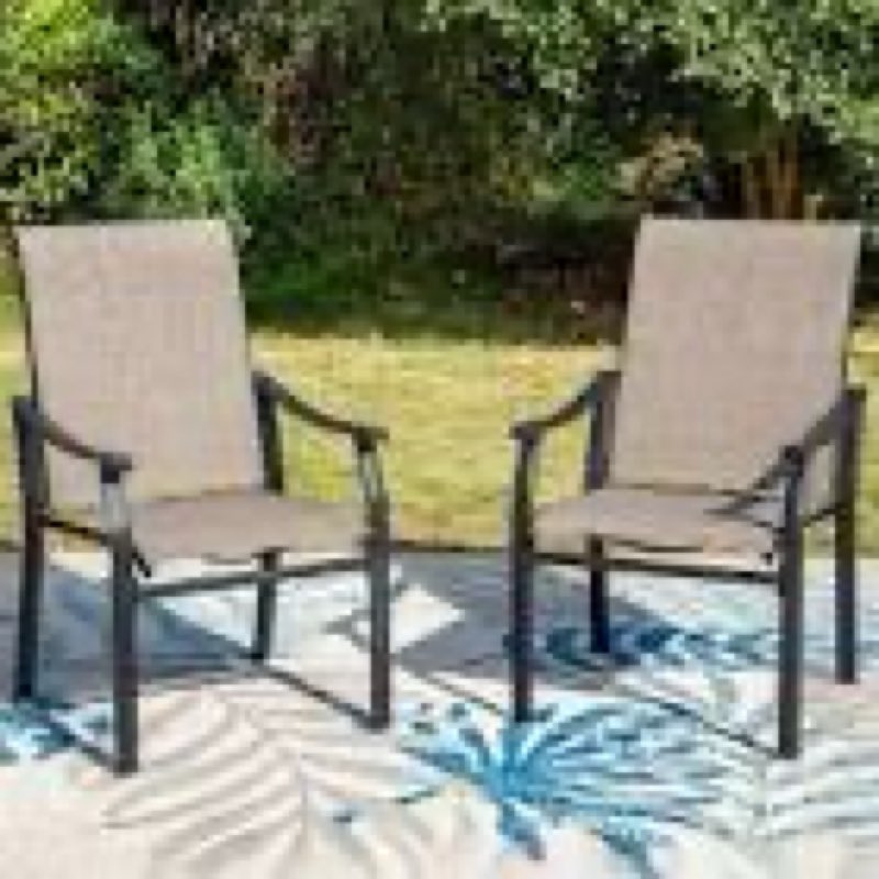 black ergonomic textilene metal outdoor dining chair with wave arms (2-pack)