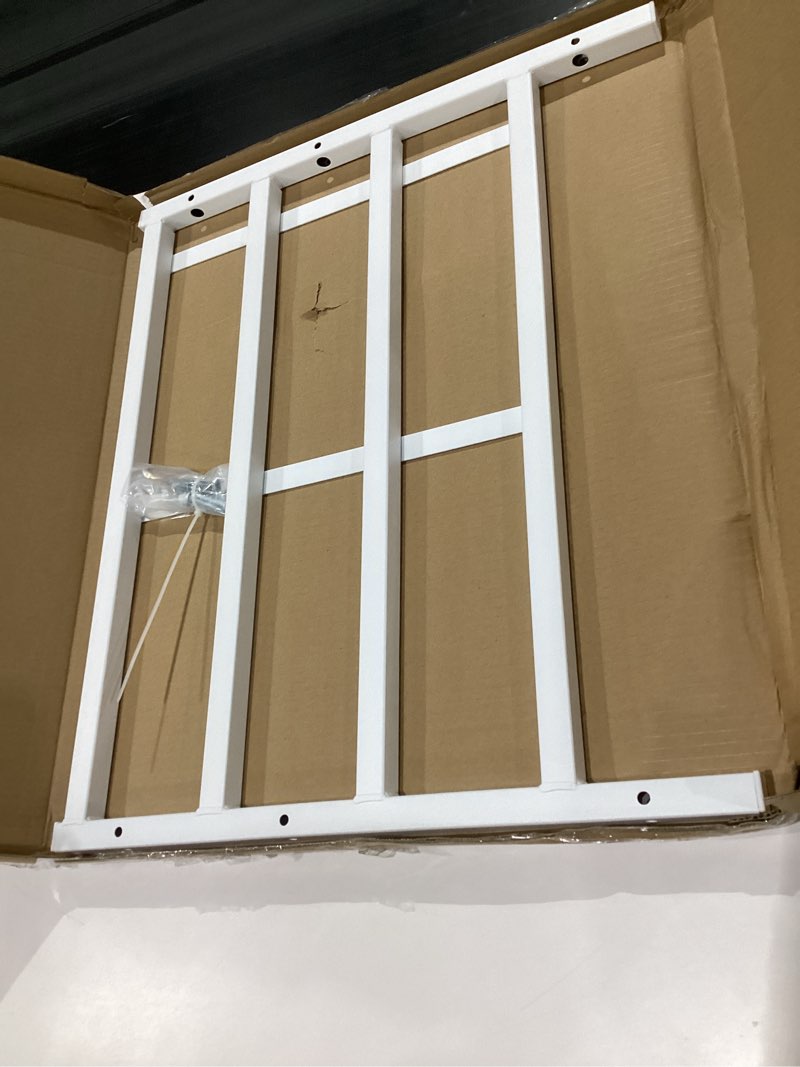 Condition photo showing As Is for Fixed Window Safety Guard 19”x 38” Adjustable Width Prevents Accidental Falls, Non-Egress, Tamper Resistant Screws Included, White, Single Pack 19x38 inches