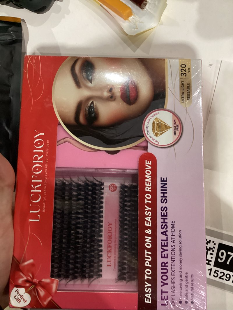 Condition photo showing New/Like New for Eyelash Extension Kit 320PCS Lash Clusters 50D+60D D Curl, Individual Lashes 9-16mm with Thin Band, Includes Lash Bond and Seal, Remover, Tweezers, and Liquid Eyeliner for DIY Lash Extensions at Home Style 50D-60D KIT ALL