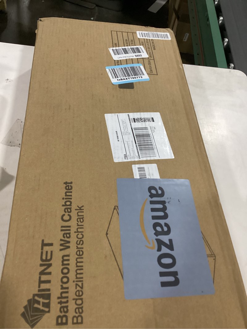 Condition photo showing New/Like New for HITNET Black Bathroom Storage Cabinet, Hanging Medicine Cabinet with Adjustable Shelf, Bamboo Over The Toilet Wall Mounted Space Saver Organizer, Double Doors