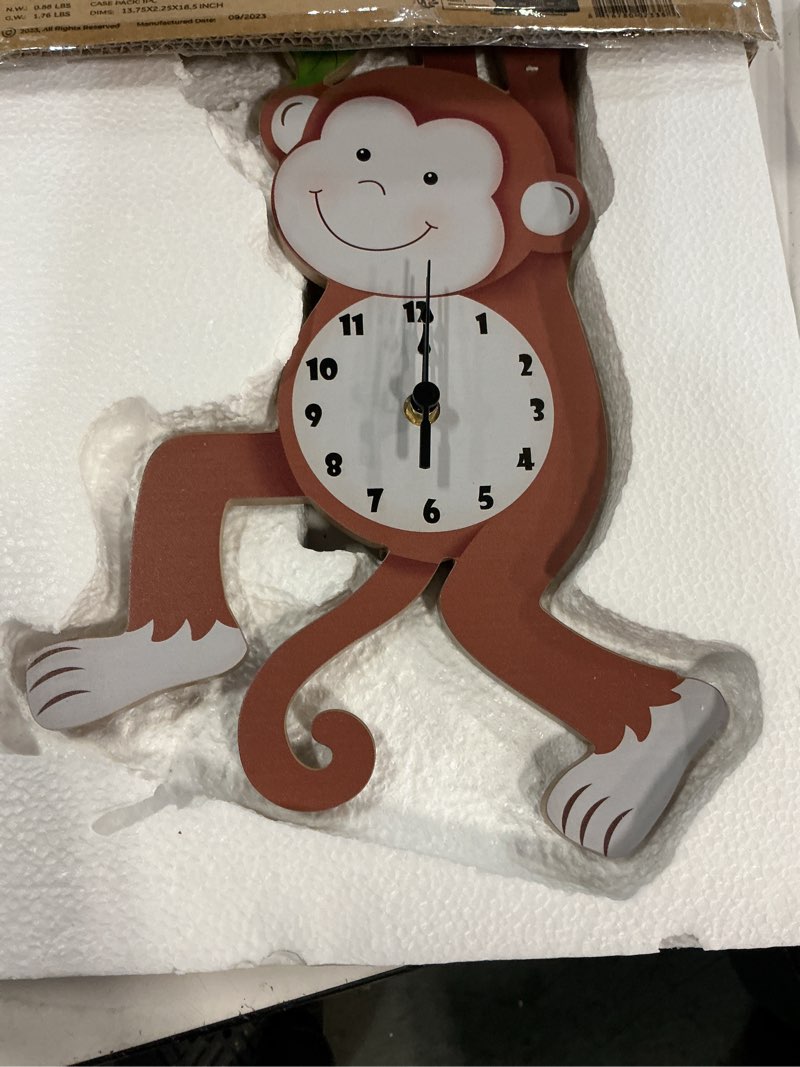 Condition photo showing Good Condition for fantasy fields sunny safari nursery clock, decorative silent non-ticking kids wall clock for classrooms, kids bedrooms, & playrooms, monkey wall decor, brown