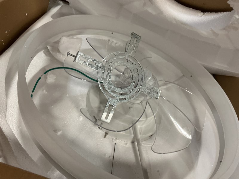 Condition photo showing As Is for volisun rgb ceiling fans with lights and remote, 23.6in low profile ceiling fans with lights flush mount, 3000k-6500k dimmable fandelier led fan light, white bladeless ceiling fans for bedroom white 23.6 inch