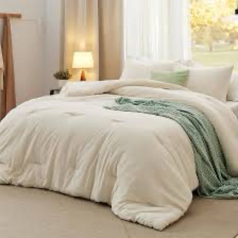 Bedsure Queen Size Comforter Set, Cream Soft Prewashed Bedding for All Seasons, 3 Pieces GentleSoft™
