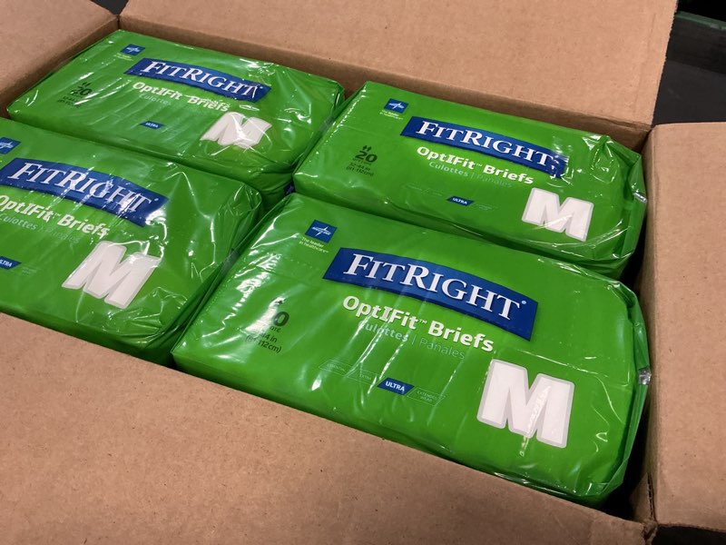 Condition photo showing New/Like New for FitRight Adult Diapers, Ultra Heavy Absorbency, M (Waist Size 32in-44in), 80 Count, OptiFit Incontinence Briefs for Men and Women, Disposable, Moisture-Wicking, Leak Protection, Medium 80 count