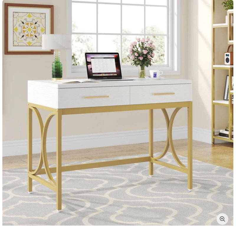 41" computer desk, modern home office writing desk with 2 drawers