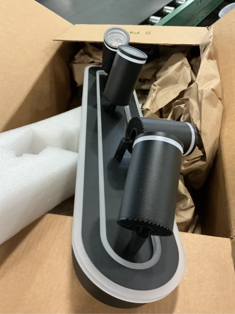 Condition photo showing Good Condition for LED 4 Light Track Lighting Spotlight Kit, Black Ceiling Spotlights, Modern Track Light Fixture with Flexibly Rotatable Light Heads, 50W+20W Dual Lighting for Kitchen Living Room,Includes 4 x GU10 Bulb