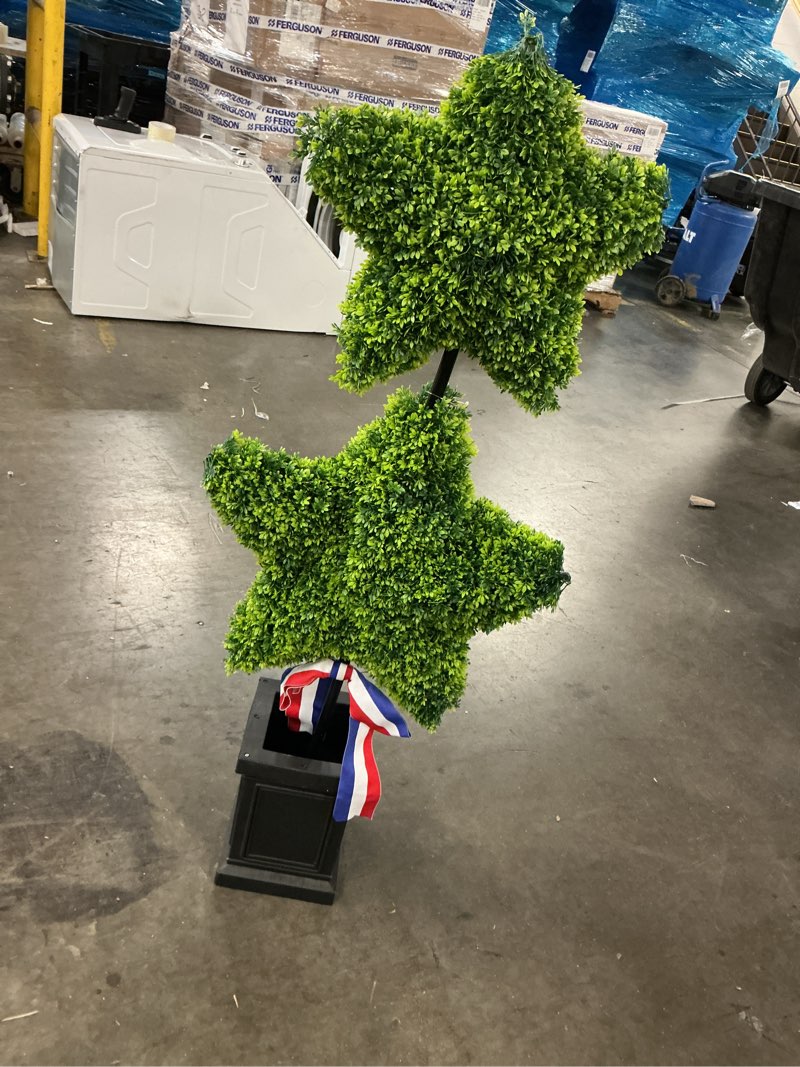 Condition photo showing As Is for way to celebrate! patriotic two-star artificial topiary