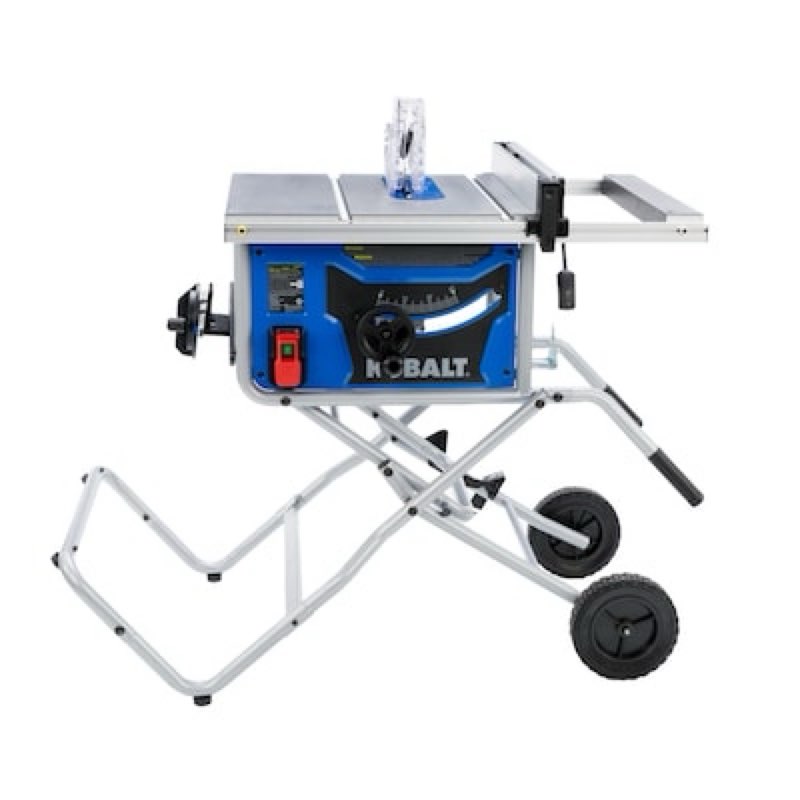 kobalt 10-in 15 -amp 120 -volt portable jobsite table saw with foldable rolling stand
