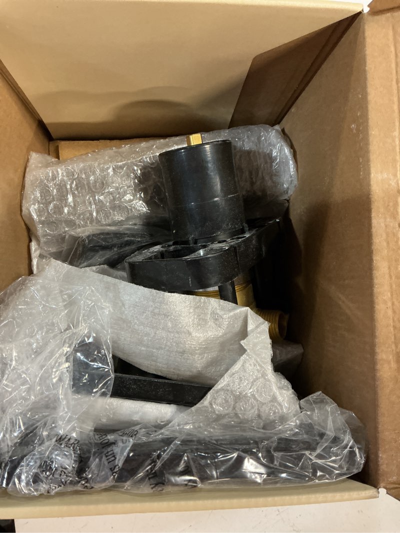 Condition photo showing As Is for allen + roth veda matte black 1-handle single function 6-in square bathtub and shower faucet ( valve included )