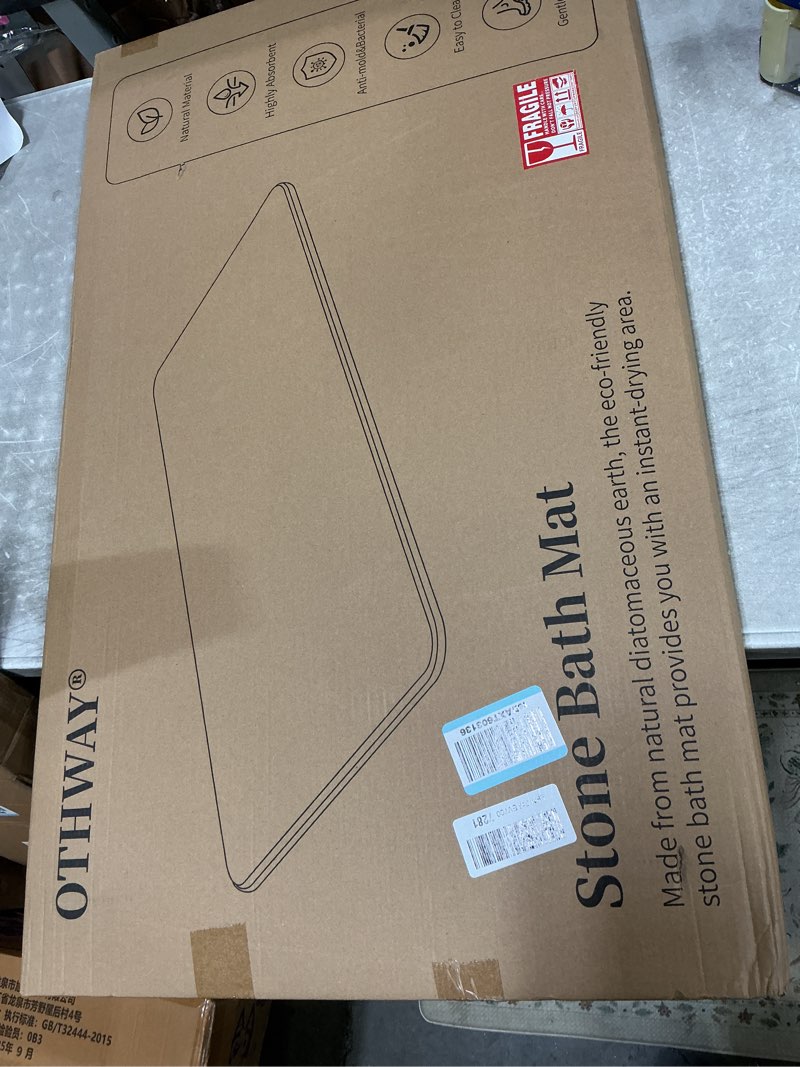 Condition photo showing New/Like New for OTHWAY Large Stone Bath Mat, 32"x 20" Diatomaceous Earth Bath Mat for Bathroom Quick Drying Absorbing, Long Non-Slip Diatomite Hard Stone Shower Mat Instant Dry(White Grey) White Grey 32" x 20" (Rectangular)