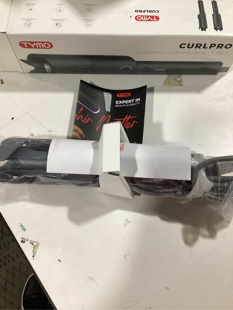 Condition photo showing New/Like New for TYMO Automatic Rotating Curling Iron - TYMO CURLPRO Beach Waves Curling Wand, Portable Hair Curler, 500 Million Ionic, Dual Voltage & Lightweight for Travel, Ceramic Coating, 1 Inch, Metallic Gray 1 inch Metallic Gray